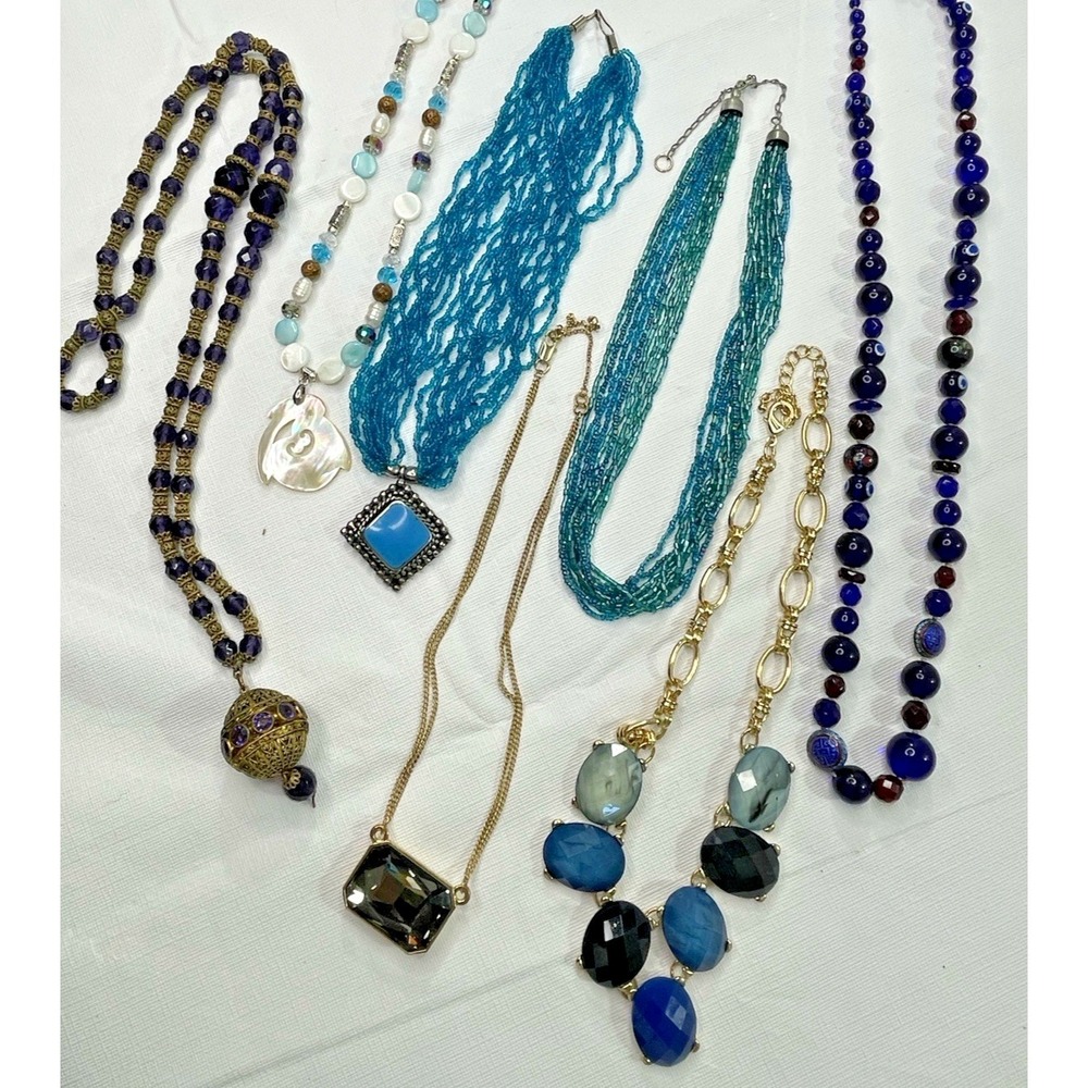 Blue Statement Necklace Lot - Vintage beads, Pendants, Layering Pieces